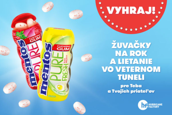 Vyhraj Mentos žuvačky na celý rok a let vo veternom tuneli Hurricane Factory pre 2 osoby!