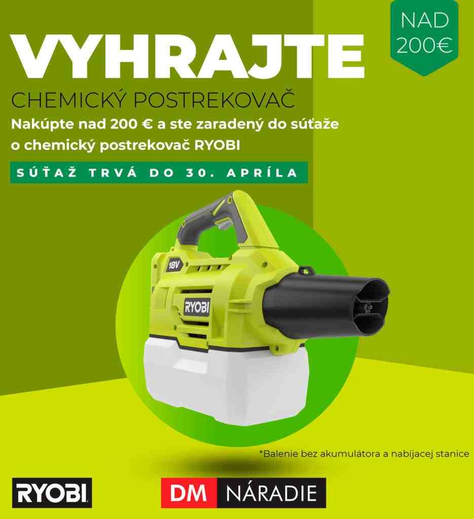 Súťaž o chemický postrekovač Ryobi RY18FGA-0 v hodnote 149€