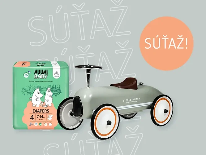 Súťaž o mesačnú zásobu plienok Muumi a retro auto od Little Dutch