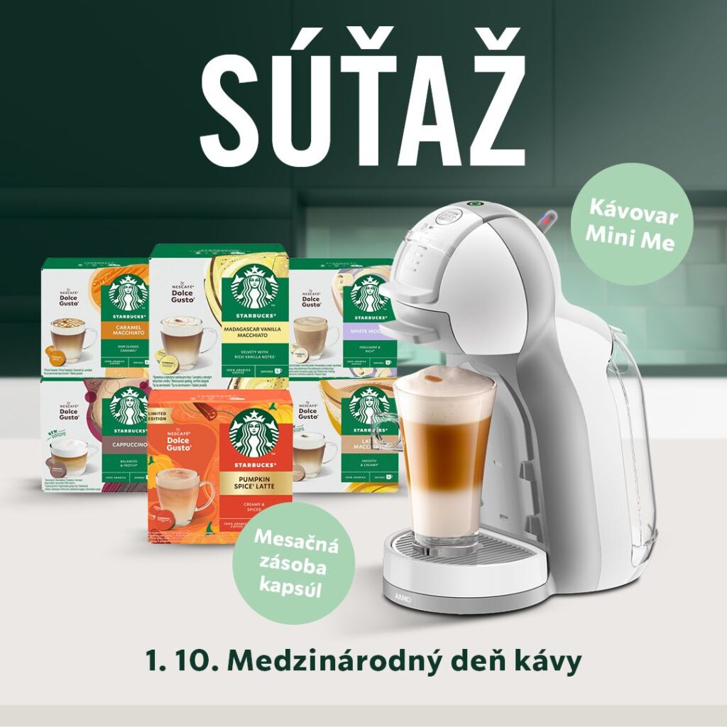 Vyhrajte kávovar NESCAFÉ Dolce Gusto MINI ME White alebo mesačnú zásobu kapsúl Starbucks by Dolce Gusto